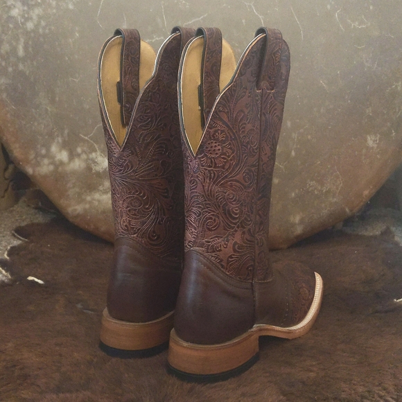 BOULET #2050 hand tooled Ranger Chestnut leather cowboy boots square toe 6.5 NEW - Picture 8 of 15